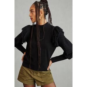 Anthro Dolan Black Long Sleeve Knit Sweater with Fringe Women's Size Medium EUC